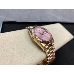 Sunday calendar series men's watch, pink dial, rose gold bezel, 40mm, rose gold President-style bracelet.